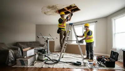 Ceiling water damage in a Sioux Falls, SD home awaiting professional repair and moisture inspection