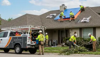 Storm damage restoration services for Sioux Falls, SD homes after wind, hail, and heavy rain નુકસાન